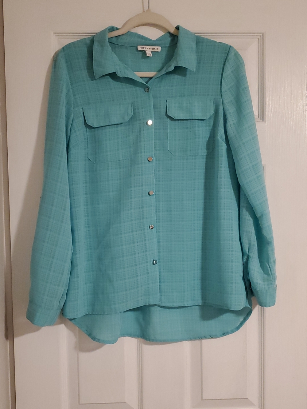 Notations Turquoise Button-Front Long Sleeve Shirt